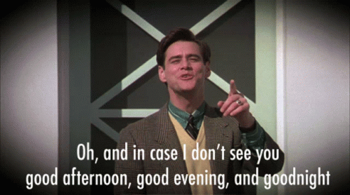 Jim Carrey enthusiastically saying "good afternoon" as Truman Burbank