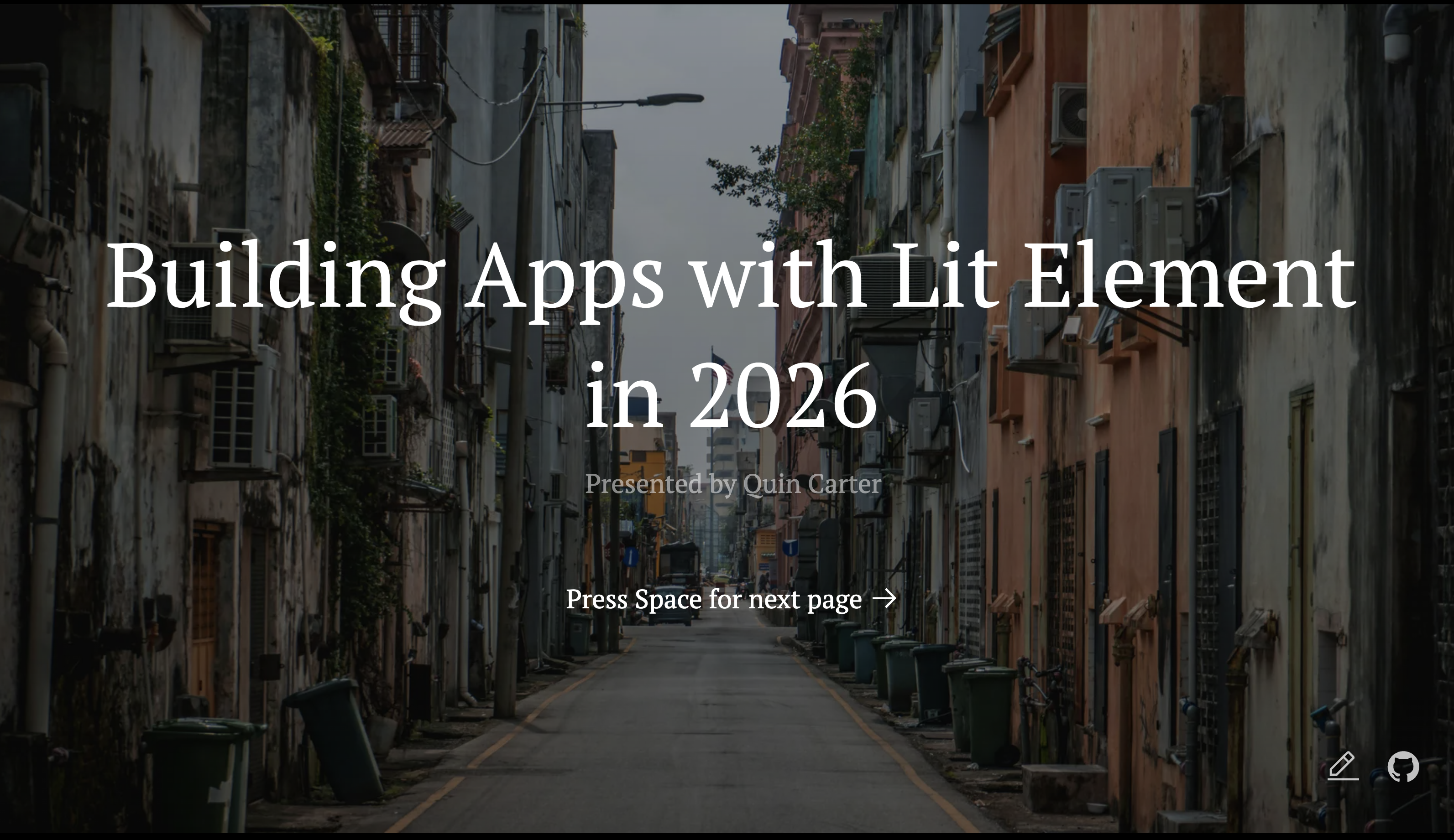 Building Apps with Lit Element in 2026 title slide